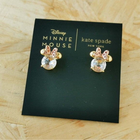 kate spade Jewelry - Kate Spade Gold and Pink Rhinestones Minnie Mouse Earrings